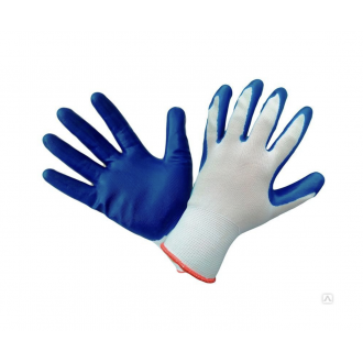 Перчатки антискользящие, 9(L), нейлон, нитриловое покрытие (бело-синие)