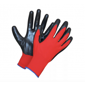 Перчатки антискользящие, 9(L), нейлон, нитриловое покрытие (красно-черные)